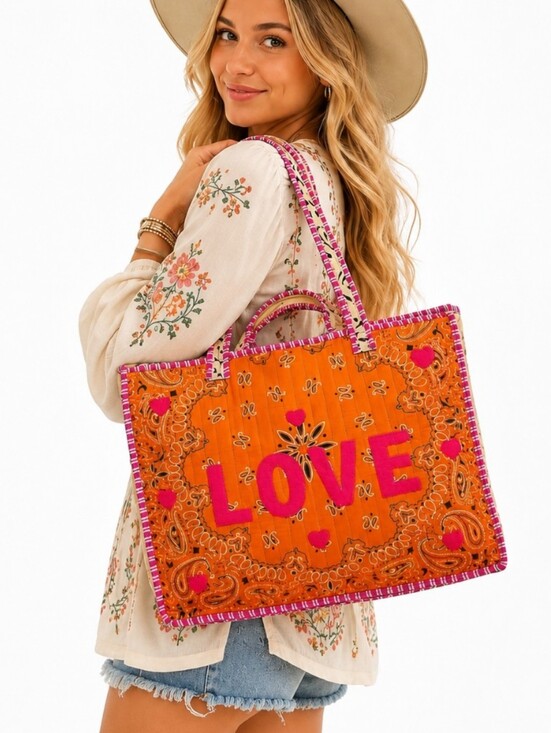 POL Handbags - POL Clothing LOVE Bandana Quilted Tote Bag
